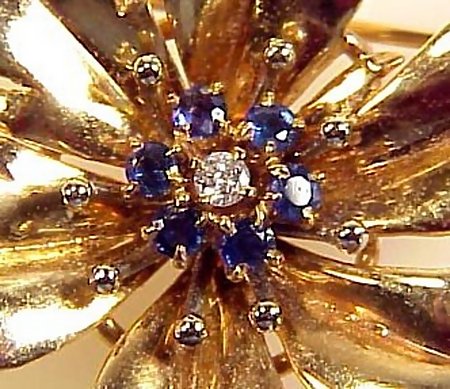 Tiffany Retro 14K Gold, Diamond &amp; Sapphire Floral Pin