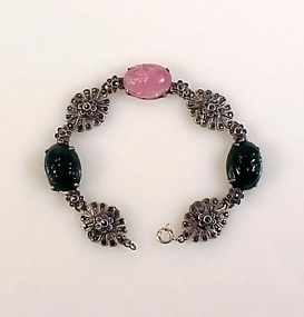 Art Deco Sterling Silver & Marcasite Scarab Bracelet