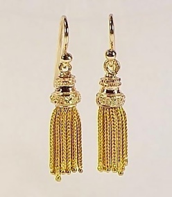 18K Yellow Rose Green Gold Victorian Tassel Earrings