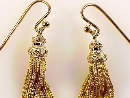 18K Yellow Rose Green Gold Victorian Tassel Earrings