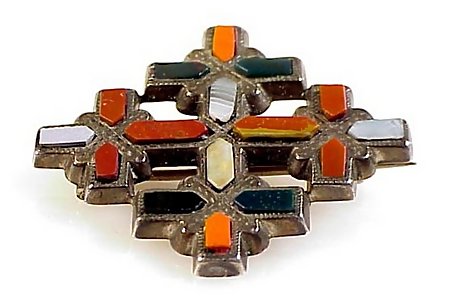 Victorian Scottish Agate Silver Jerusalem Cross Brooch