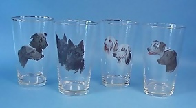 4 Enameled Bohemian Dog Glasses