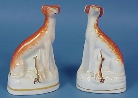 Pair Staffordshire Pottery Whippet Figures