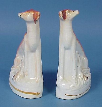 Pair Staffordshire Pottery Whippet Figures