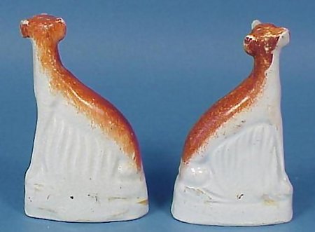 Pair Staffordshire Pottery Whippet Figures