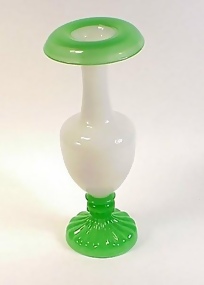 French White & Green Opaline Glass Baluster Vase