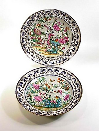 Pair Chinese Export Porcelain Famille Rose Soup Plates