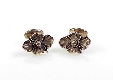 Art Nouveau Sterling Silver Dogwood Flower Cufflinks