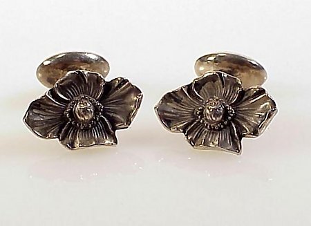 Art Nouveau Sterling Silver Dogwood Flower Cufflinks