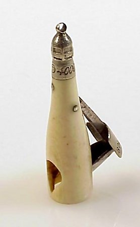 English Silverplate Bone Champagne Bottle Cigar Cutter