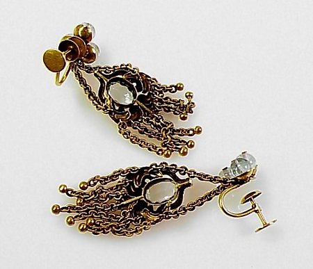 Art Nouveau 18K Gold &amp; Aquamarine Tassel Earrings