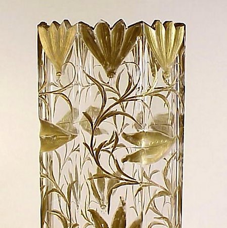 Art Nouveau Harrach Gilt &amp; Engraved Crystal Vase