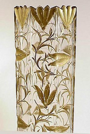 Art Nouveau Harrach Gilt &amp; Engraved Crystal Vase