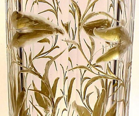 Art Nouveau Harrach Gilt &amp; Engraved Crystal Vase