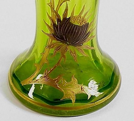 Moser Enameled &amp; Gilt Thistle Cased Green Glass Vase