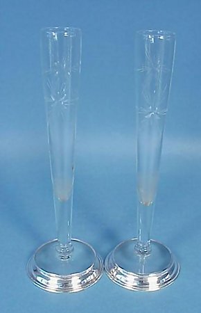 Pair Sterling Silver &amp; Cut Crystal Bud Vases