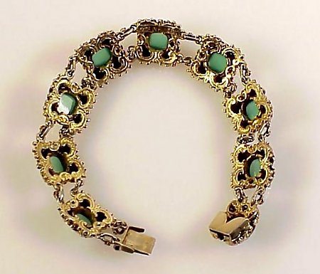 Art Deco Hungarian Gilt Silver &amp; Chrysoprase Bracelet