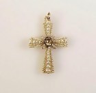 Georgian 9K Gold, Seed Pearl & Citrine Cross Pendant