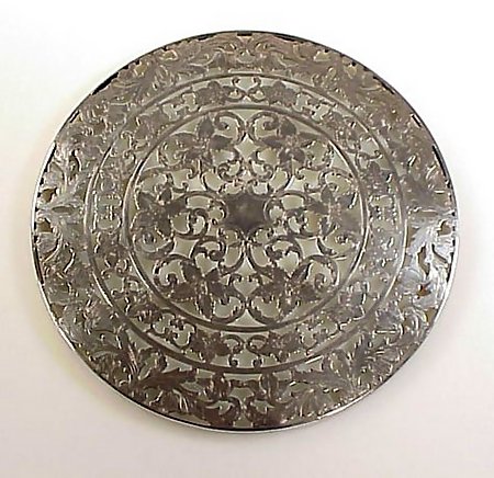 Edwardian Sterling Orchid Overlay Crystal 8” Trivet