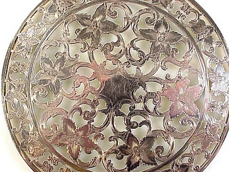 Edwardian Sterling Orchid Overlay Crystal 6&quot; Trivet