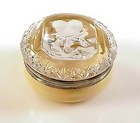 Victorian Ivory & Silver Sulphide Paperweight Pansy Box