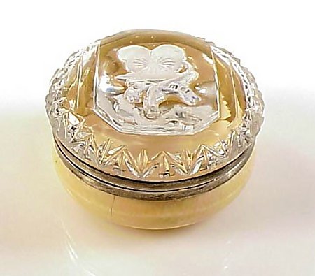 Victorian Ivory &amp; Silver Sulphide Paperweight Pansy Box