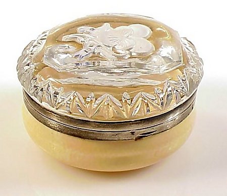 Victorian Ivory &amp; Silver Sulphide Paperweight Pansy Box