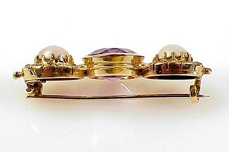 Victorian 14K Gold, Amethyst, Diamond &amp; Pearl Brooch