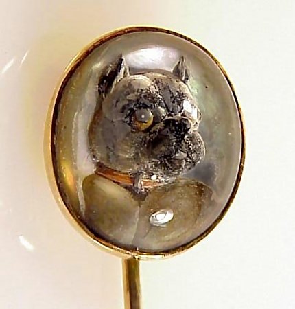 Victorian 14K Gold &amp; Essex Crystal Bulldog Stick Pin