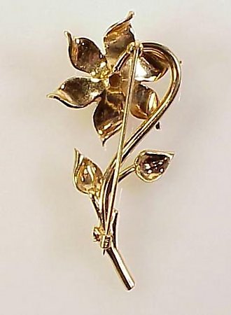 Retro 14K Gold, Sapphire &amp; Moonstone Floral Brooch