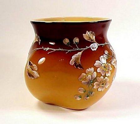 Victorian Caramel Amberina Decorated Art Glass Vase