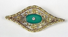 Gold, Chrysoprase & White Sapphire Brooch