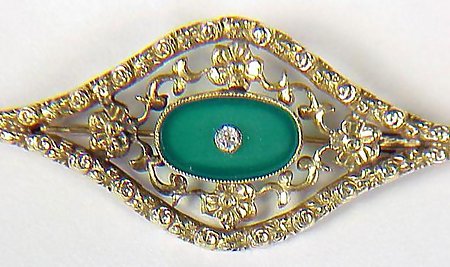 Gold, Chrysoprase &amp; White Sapphire Brooch