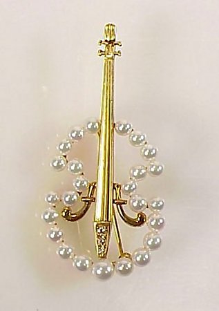 Mikimoto 18K Gold, Pearl &amp; Diamond Cello Brooch
