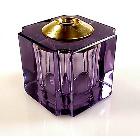 Art Deco Czech Amethyst Glass &amp; Brass Inkwell