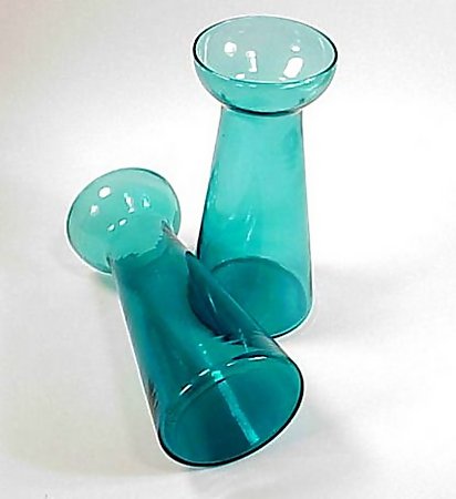 Pair Victorian Teal Blue Glass Hyacinth Vases
