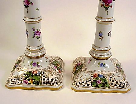 Pair Dresden Flowers Porcelain Candlesticks