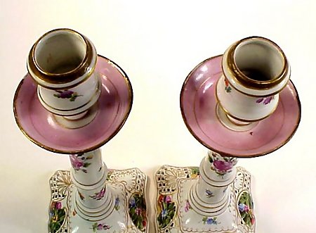 Pair Dresden Flowers Porcelain Candlesticks