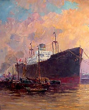 Gerard Wiegman Oil On Canvas Dutch Harbor Scene