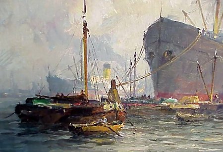 Gerard Wiegman Oil On Canvas Dutch Harbor Scene