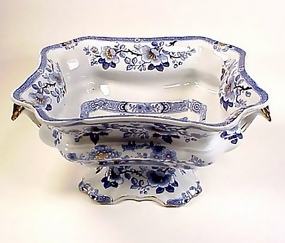 Victorian English Morley Ironstone Blue & White Compote