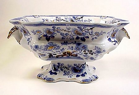 Victorian English Morley Ironstone Blue &amp; White Compote
