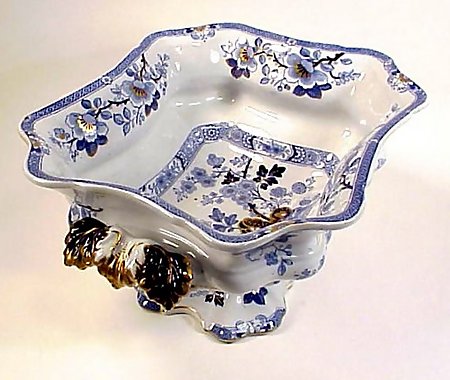 Victorian English Morley Ironstone Blue &amp; White Compote