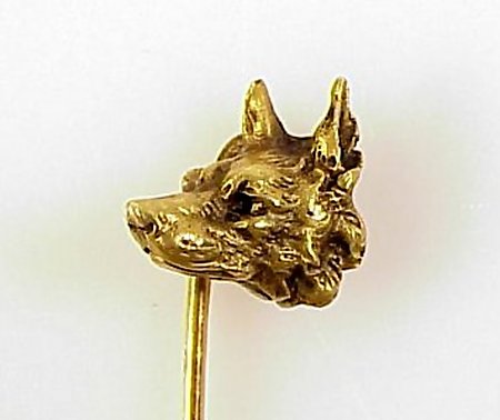 Victorian French 18K Gold German Shepherd Dog Stick Pin