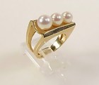 Modernist 14K Yellow Gold & Pearl Ring