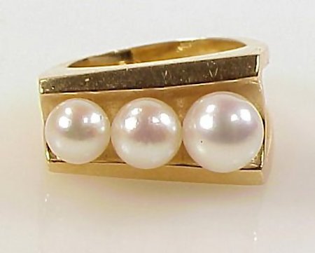 Modernist 14K Yellow Gold &amp; Pearl Ring