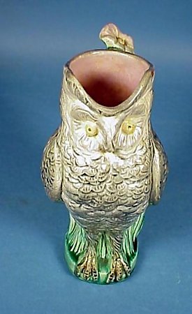 Morley Victorian Majolica Figural Owl Jug