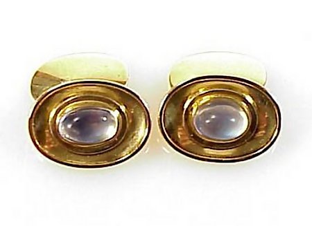 Art Deco 18K Yellow Gold &amp; Blue Moonstone Cufflinks