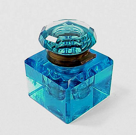 Victorian Engraved Peacock Blue Glass Inkwell