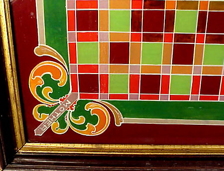 Victorian Reverse Painting on Glass Checker Game Board